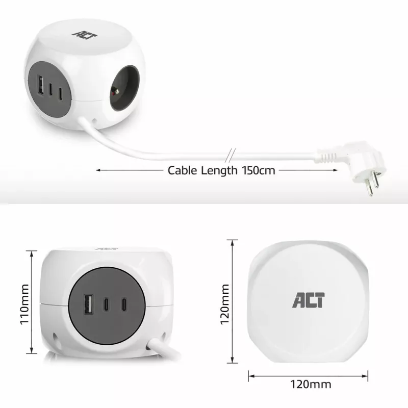 ACT AC2425 προέκταση ρεύματος 1,5 m 3 πρίζες AC εσωτερικού χώρου λευκό