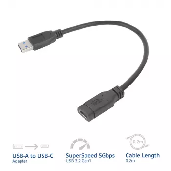 Προσαρμογέας USB ACT AC7460 βύσμα USB-A σε υποδοχή USB-C 24 ακίδων, 20 cm, 5 Gbit/s