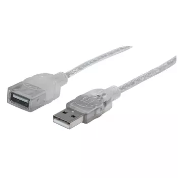 Καλώδιο προέκτασης USB-A Manhattan 336314, αρσενικό σε θηλυκό, 1,8 m, 480 Mbps (USB 2.0), Hi-Speed USB, ημιδιαφανές ασημί