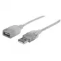 Manhattan 336314 καλώδιο προέκτασης USB 2.0, USB-A αρσενικό σε USB-A θηλυκό, 1,8 m, διάφανο ασημί