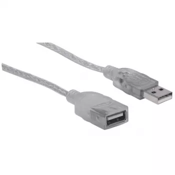 Καλώδιο προέκτασης USB-A Manhattan 336314, αρσενικό σε θηλυκό, 1,8 m, 480 Mbps (USB 2.0), Hi-Speed USB, ημιδιαφανές ασημί
