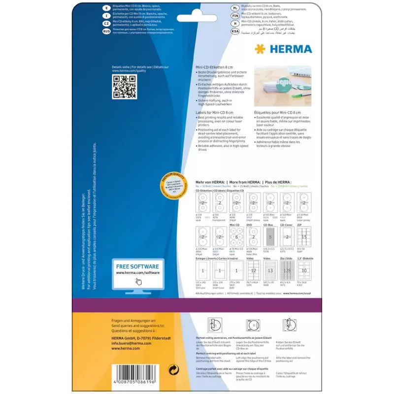 Αυτοκόλλητες ετικέτες HERMA CD Mini A4 Ø 78 mm