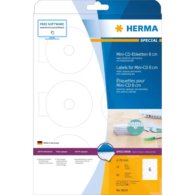 Αυτοκόλλητες ετικέτες HERMA CD Mini A4 Ø 78 mm