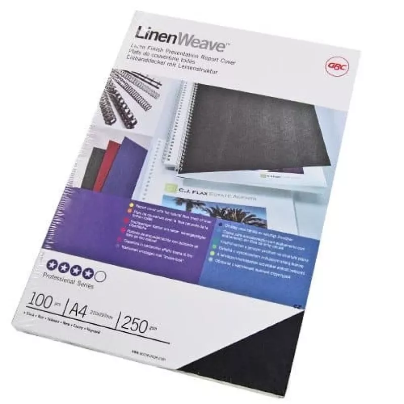 GBC LinenWeave CE050010 εξώφυλλα βιβλιοδεσίας, A4, 250 g/m², μαύρα, 100 τεμ.