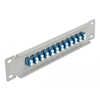 Πάνελ patch panel οπτικών ινών DeLOCK 10 ιντσών 12 Port LC Duplex μπλε 1HE γκρι