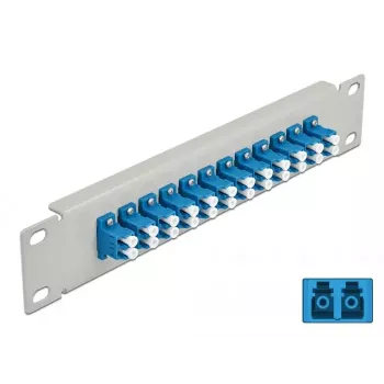 Πάνελ patch panel οπτικών ινών DeLOCK 10 ιντσών 12 Port LC Duplex μπλε 1HE γκρι