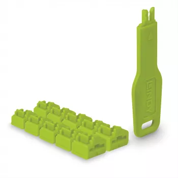 Lindy RJ45-Portblocker πράσινο, 10x + 1 κλειδί, Portblocker + κλειδί, RJ-45, πράσινο, Ακρυλονιτρίλιο-Βουταδιένιο-Στυρόλιο (ABS), 10 τεμ., Σακούλα