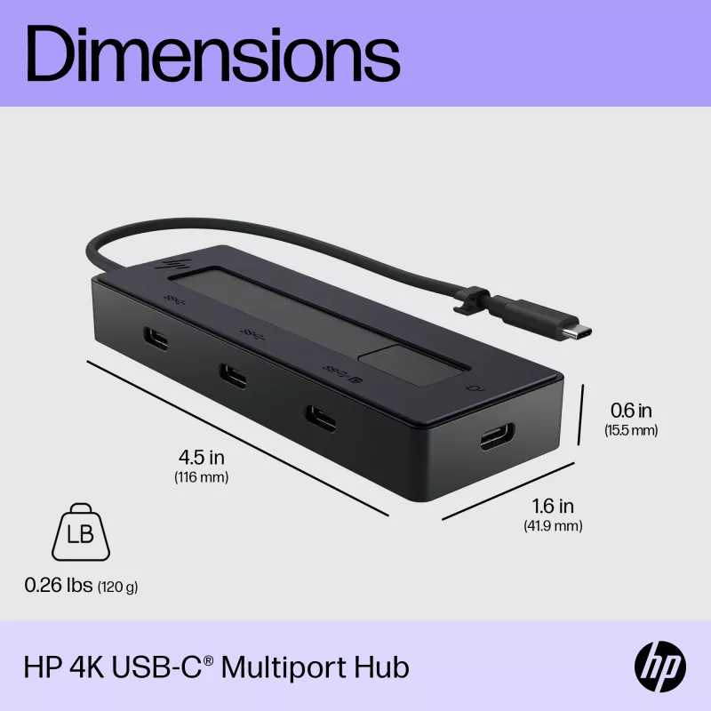 HP 6G842AA 4K USB-C πολλαπλών θυρών hub, αναπαραγωγέας θυρών, USB-C, DP, μαύρο