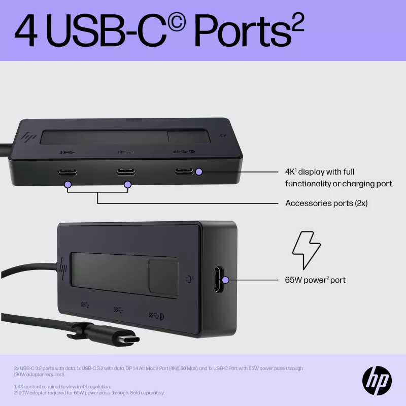 HP 6G842AA 4K USB-C πολλαπλών θυρών hub, αναπαραγωγέας θυρών, USB-C, DP, μαύρο