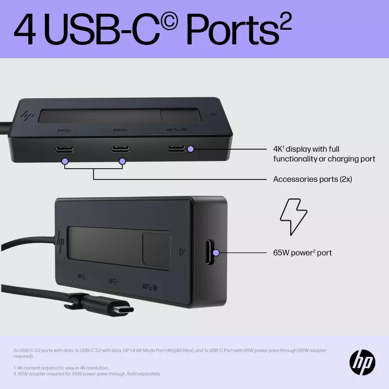 HP 6G842AA 4K USB-C πολλαπλών θυρών hub, αναπαραγωγέας θυρών, USB-C, DP, μαύρο