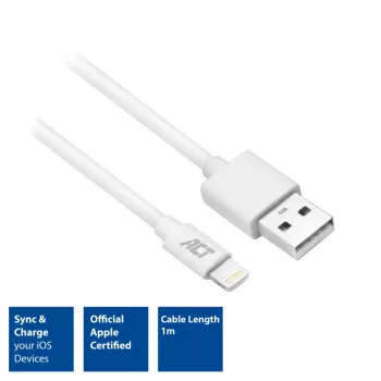 ACT καλώδιο φόρτισης/δεδομένων USB 2.0 βύσμα αρσενικό A - βύσμα αρσενικό Lightning 1 μέτρο, πιστοποιημένο MFI