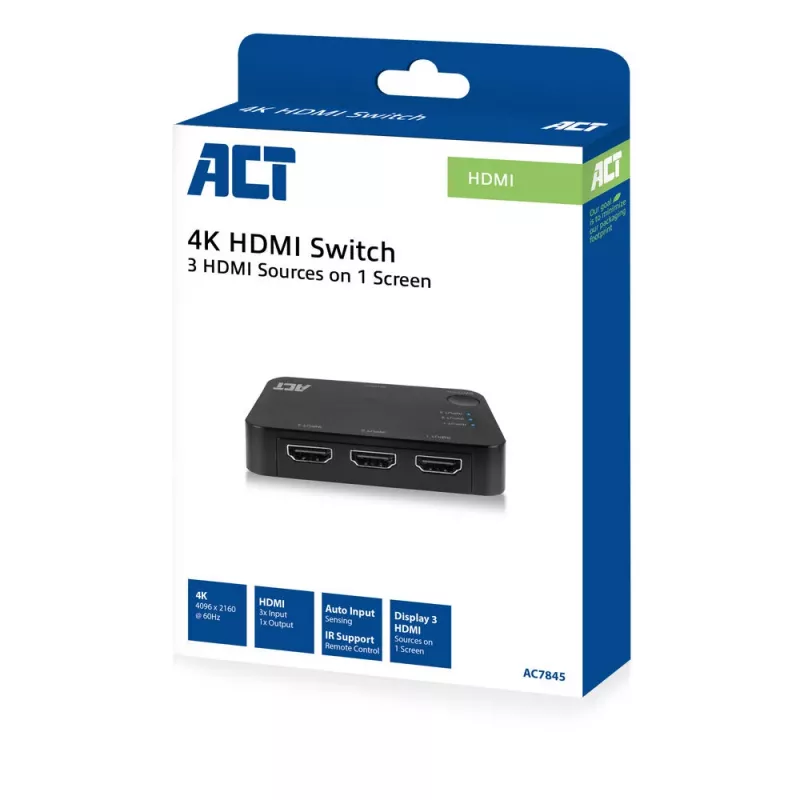 ACT διακόπτης HDMI 4K 3x1 μαύρο 60Hz 1920x1080 3840x2160