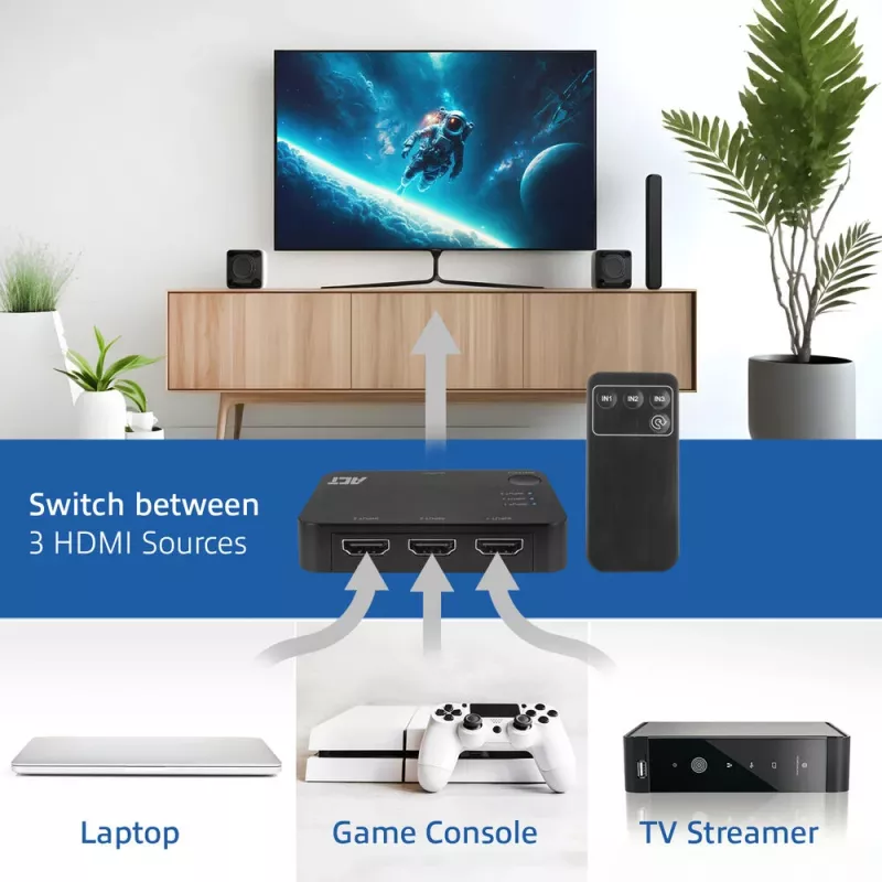 ACT διακόπτης HDMI 4K 3x1 μαύρο 60Hz 1920x1080 3840x2160