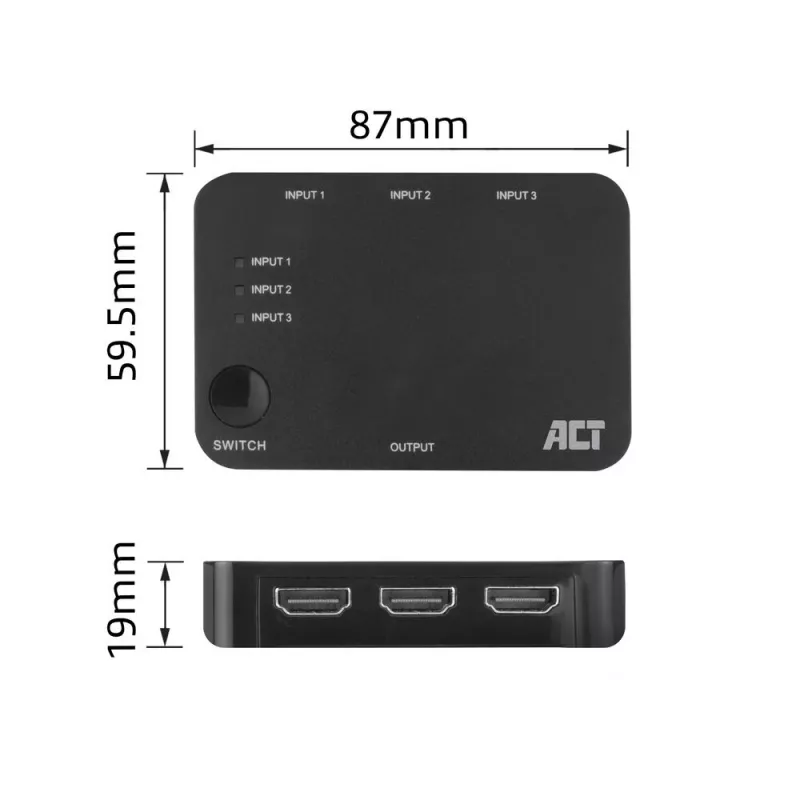 ACT διακόπτης HDMI 4K 3x1 μαύρο 60Hz 1920x1080 3840x2160
