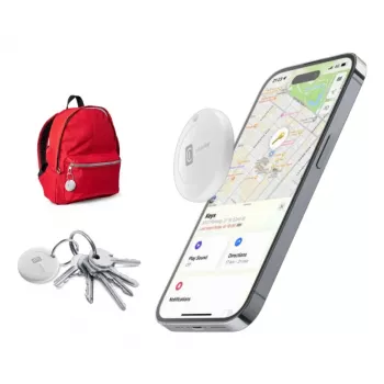 Cellularline Tracy – Σχεδιασμένο για iOS Item Tracker συμβατό με Android, ιδανικό για τον εντοπισμό κλειδιών, σακιδίων και προσωπικών αντικειμένων μέσω της εφαρμογής «Where is?» της Apple. Συμπαγές, ακριβές και εύκολο στη ρύθμιση.