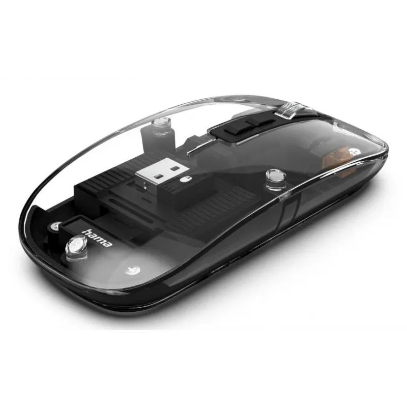 Hama WM-600 ποντίκι πολλαπλών συσκευών, ασύρματο RF + Bluetooth, επίπεδο, 6 κουμπιά, διαφανές
