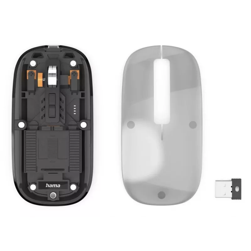 Hama WM-600 ποντίκι πολλαπλών συσκευών, ασύρματο RF + Bluetooth, επίπεδο, 6 κουμπιά, διαφανές