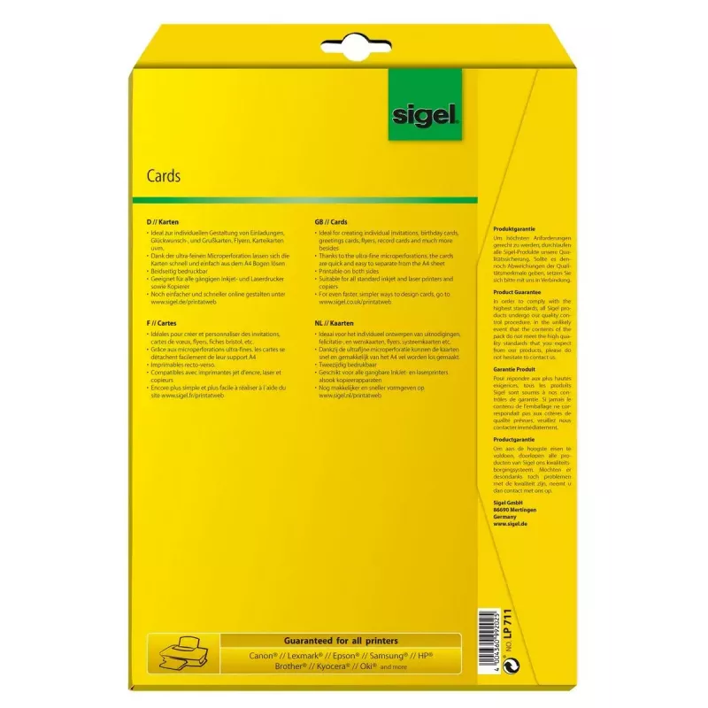 Sigel LP711 χαρτί καρτ ποστάλ A6 (105 x 148 mm), 185 g/m2, 80 κάρτες, λευκό