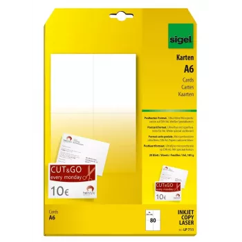Sigel LP711 χαρτί καρτ ποστάλ A6 (105 x 148 mm), 185 g/m2, 80 κάρτες, λευκό
