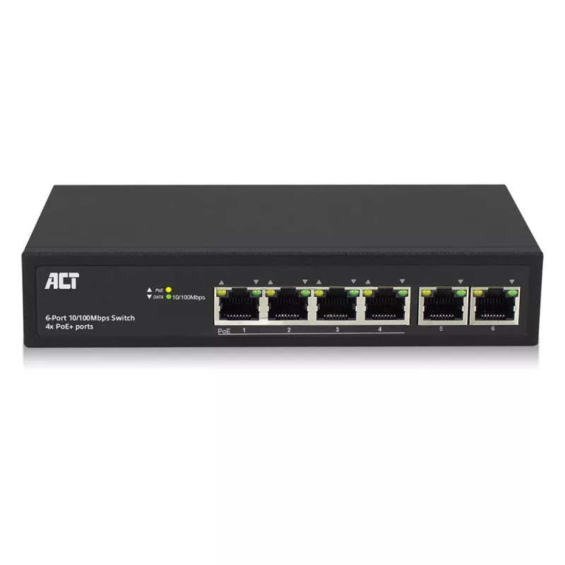 ACT διακόπτης δικτύου 6 θυρών, 10/100 Mbit/s, 4x θύρες PoE+ (30 W)