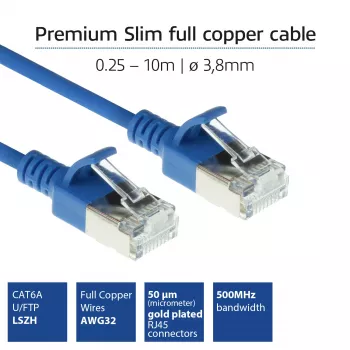 ACT Μπλε 0,25 μέτρα LSZH U/FTP CAT6A Slimline Patch Καλώδιο Κέντρου Δεδομένων με βύσματα RJ45