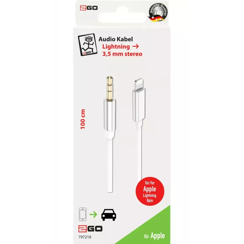 Καλώδιο ήχου 2GO 797218 1m 3.5mm Lightning λευκό