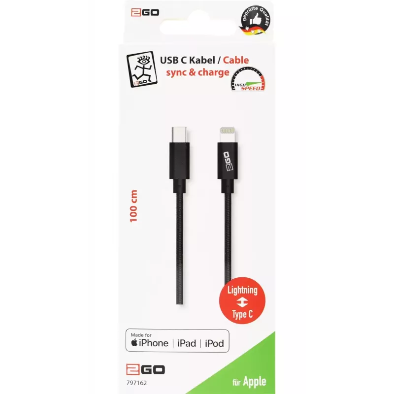 Καλώδιο Lightning 2GO 797162 1 m μαύρο USB-C