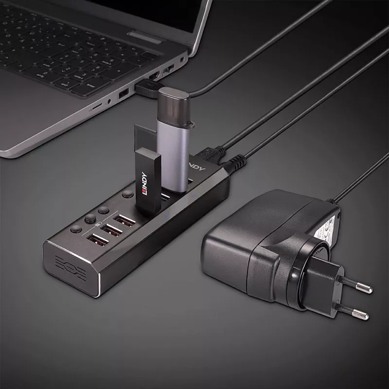 Lindy Hub USB 3.0 4 θυρών με 3 υποδοχές Quick Charge 3.0