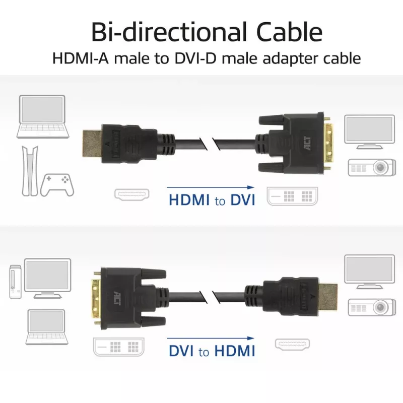 ACT AK3734 Αντάπτορας καλωδίου βίντεο 1 m HDMI Type-A (Standard) DVI-D μαύρο