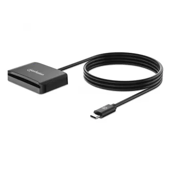 Manhattan αναγνώστης καρτών επαφής USB-C με υποδοχή MicroSD, βύσμα USB Type-C αρσενικό σε διεπαφή αναγνώστη επαφής και microSDXC, υποστηρίζει Windows, macOS και Linux, διαβάζει κάρτες SIM με αντάπτορα, καλώδιο 1 m, μαύρο, τρία χρόνια εγγύηση