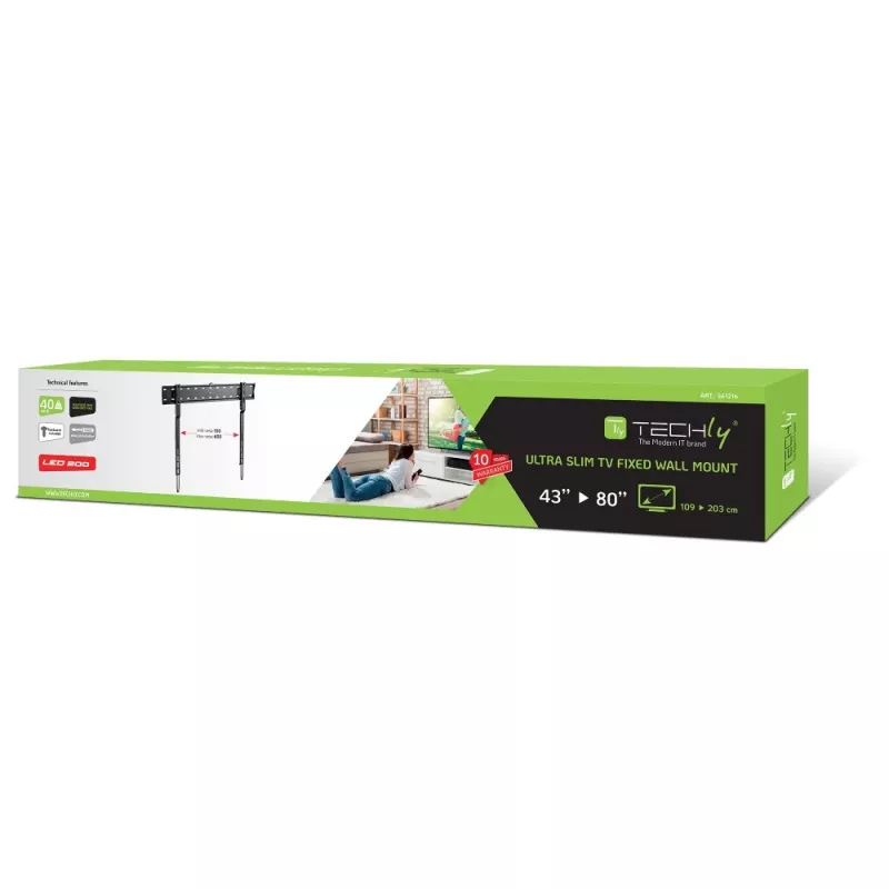 Techly ICA-PLB 736F Βάση τοίχου TV 2,03 m (80 ίντσες) μαύρη