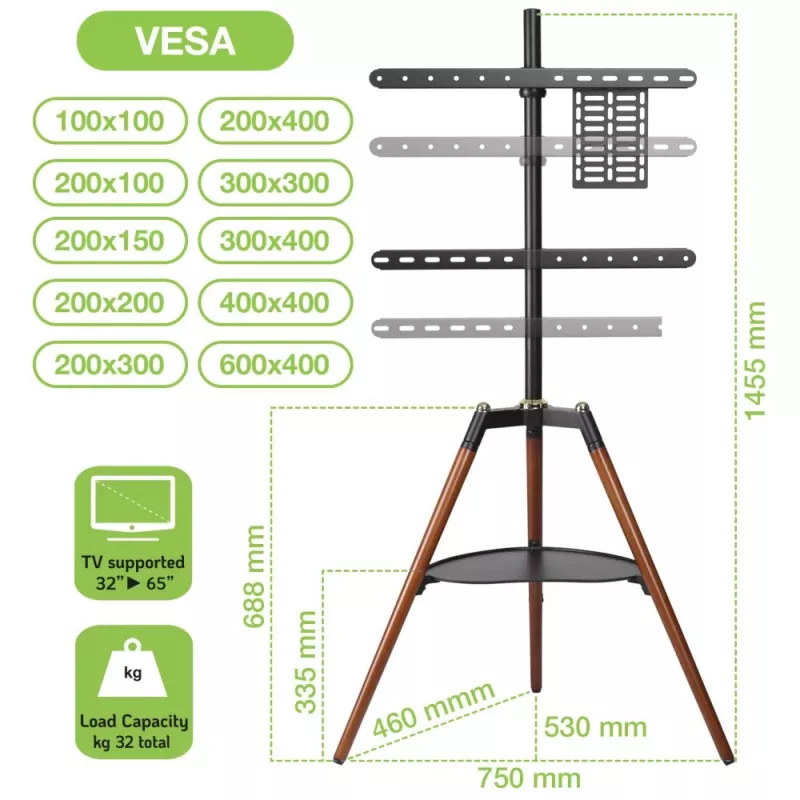 Techly ICA-TR58 Βάση/βάση στήριξης TV 165,1 cm (65 ίντσες) μαύρο, ξύλο