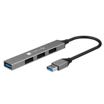 Techly IUSB32-HUB4A-3U2SLS Βάση φορητού υπολογιστή/πολλαπλασιαστής θυρών Ενσύρματο USB 3.2 Gen 1 (3.1 Gen 1) Type-A γκρι