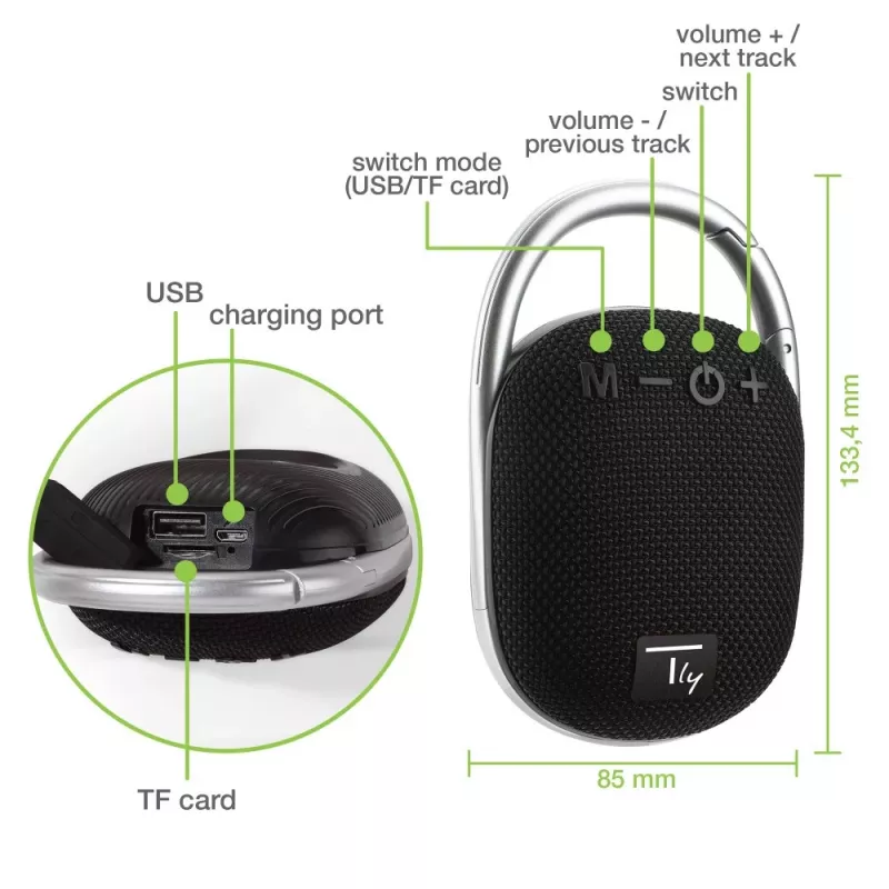Techly ICASBL321BK Φορητό ηχείο/ηχείο πάρτι Μονοφωνικό φορητό ηχείο μαύρο 5 W