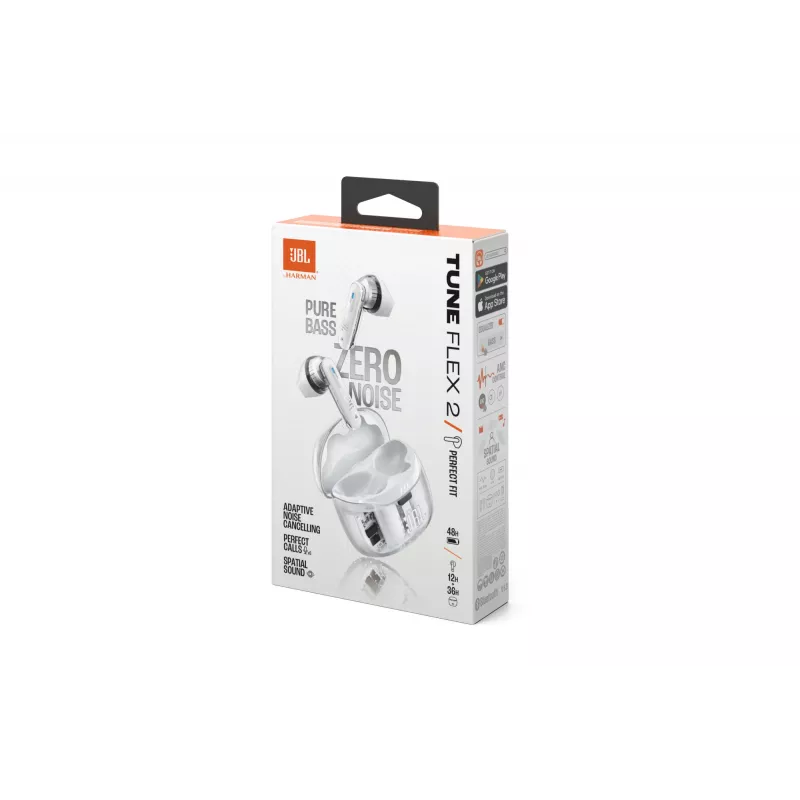 Headset JBL Tune Flex 2 Ghost Edition — True Wireless (TWS) In-Ear, Bluetooth, 20–20000 Hz, λευκό
