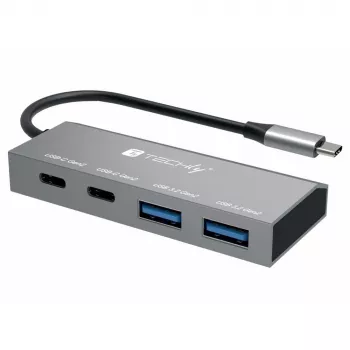 Techly IUSB32C-HUB4AC2 διανομέας USB-C 4 θυρών (2x USB-A, 2x USB-C), USB 3.2, 10 Gbps, ασημί