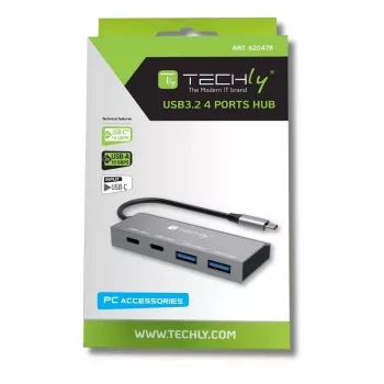 Techly IUSB32C-HUB4AC2 διανομέας USB-C 4 θυρών (2x USB-A, 2x USB-C), USB 3.2, 10 Gbps, ασημί