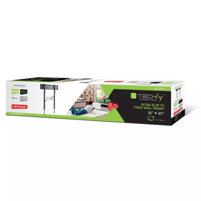 Techly ICA-PLB 734F Βάση/Στήριγμα τηλεόρασης τοίχου 165,1 cm (65 ίντσες) Μαύρο