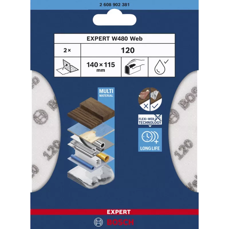 Φύλλο λείανσης Bosch W480, λεπτόκοκκο P320, 115×140 mm, 2 τεμ.