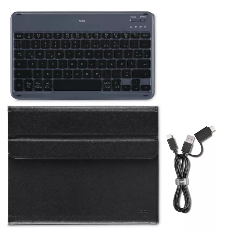 Hama Travel 500 θήκη με πληκτρολόγιο Bluetooth για tablet 7–11 ιντσών, QWERTZ (DE), μαύρη