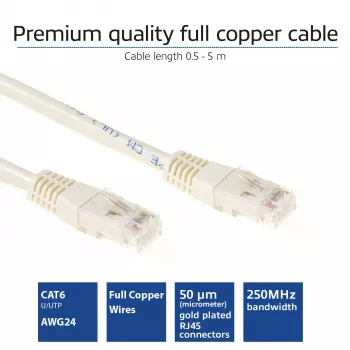 ACT ελεφαντόχρωμο 30 μέτρα U/UTP CAT6 καλώδιο patch με βύσματα RJ45