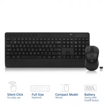 ACT ασύρματο σετ πληκτρολογίου-ποντικιού (Qwerty), αθόρυβο κλικ, φιλικό προς το περιβάλλον, από ανακυκλωμένα υλικά