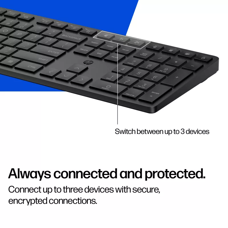HP 490K Multi-Device Dual-Mode πληκτρολόγιο, Full-Size (100%), ασύρματο, USB + Bluetooth, QWERTY, μαύρο
