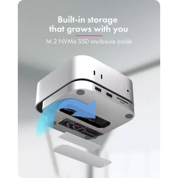 ICY BOX 7-in-1 USB Type-C DockingStation με υποδοχή M.2 NVMe, SSD, κάρτα μνήμης, M.2, 4 TB, USB 3.2 Gen 2 (3.1 Gen 2) Type-C, ασημί, αλουμίνιο