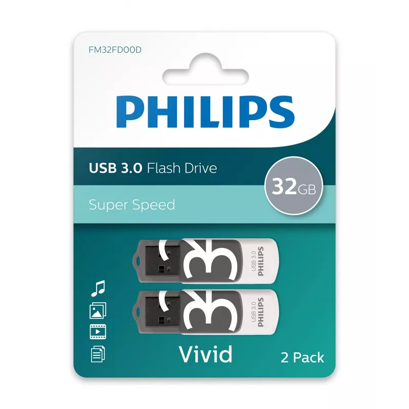 Philips FM32FD00D/00 Vivid Edition USB Flash Drive 32 GB, USB 3.0, Shadow Grey, συσκευασία 2 τεμ.