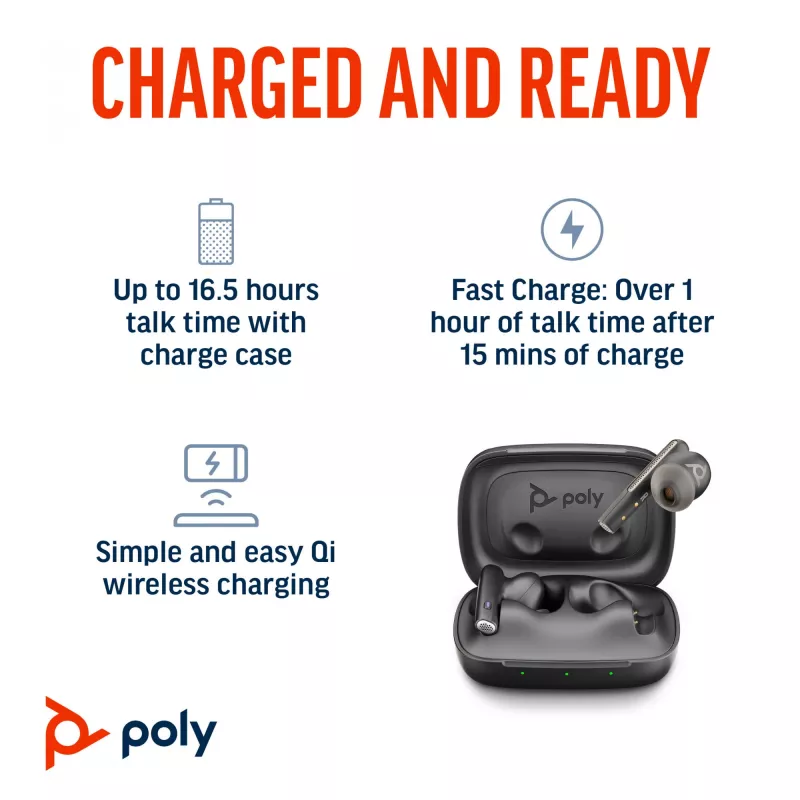 HP Poly Voyager Free 60 UC M Carbon μαύρα ακουστικά earbuds +BT700 προσαρμογέας USB-C +Basic Charge Case