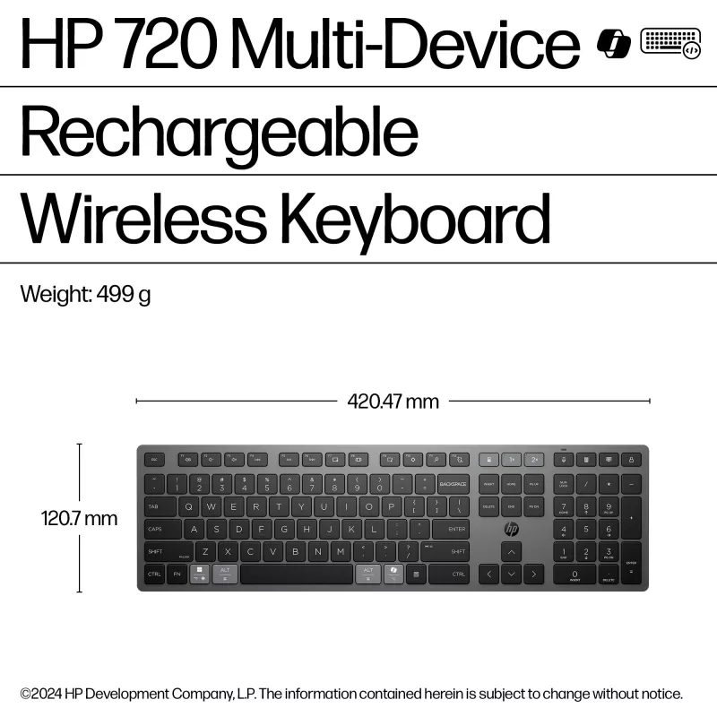 HP 720 επαναφορτιζόμενο ασύρματο πληκτρολόγιο πολλαπλών συσκευών