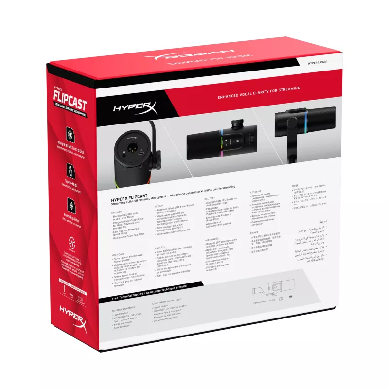 HyperX FlipCast – USB/XLR δυναμικό μικρόφωνο (Μαύρο), Δυναμικό μικρόφωνο, -10 dB, 20 - 20000 Hz, 0,05 %, 1 Ω, 192 kHz