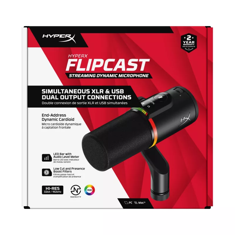 HyperX FlipCast – USB/XLR δυναμικό μικρόφωνο (Μαύρο), Δυναμικό μικρόφωνο, -10 dB, 20 - 20000 Hz, 0,05 %, 1 Ω, 192 kHz