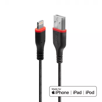 Lindy 1m Ενισχυμένο καλώδιο USB Type-A σε Lightning, 1 m, Lightning, USB A, αρσενικό, αρσενικό, Μαύρο